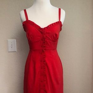 Topshop Midi Red Ruffle Button-up Dress